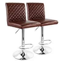 Elama 2 Piece Adjustable Tufted Faux Leather Bar Stool in Glossy Cherry with Chr
