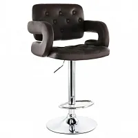 Elama Faux Leather Tufted Bar Stool in Brown with Chrome Base and Adjustable Hei