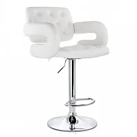 Elama Faux Leather Tufted Bar Stool in White with Chrome Base and Adjustable Hei
