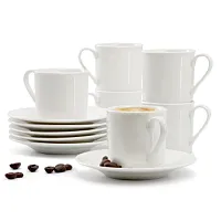 Elama Aspin 12 Piece 2.5 Ounce Porcelain Espresso Cup Set in White with Saucers