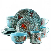 Elama&#039;s Butterfly Garden 16 Piece Stoneware Dinnerware Set