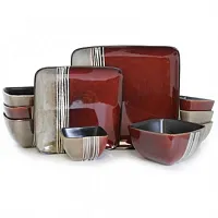 Elama Downtown Loft 16 Piece Double Bowl Stoneware Dinnerware Se