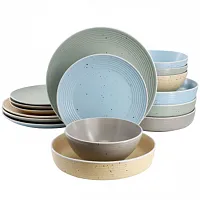 Elama Emilia 16 Piece Assorted Double Bowl Stoneware Dinnerware Set in Speckled