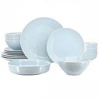 Elama Emilia 16 Piece Double Bowl Stoneware Dinnerware Set in Light Blue