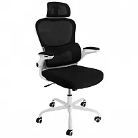 Elama High Back Adjustable Mesh and Fabric Office Chair in Black on White Frame