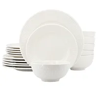 Elama Farrah 18 Piece Round Stoneware Dinnerware Set in White