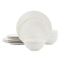 Elama Gemma 12 Piece Stoneware Dinnerware Set in White