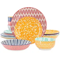 Elama Giovanna 16 Piece Assorted Porcelain Double Bowl Dinnerware Set