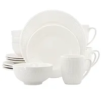 Elama Gretel 16 Piece Round Stoneware Dinnerware Set in White