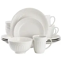 Elama Hansel 16 Piece Embossed Arch Stoneware Dinnerware Set in White