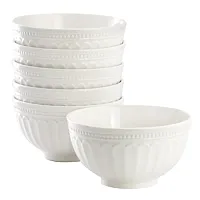 Elama Hansel 6 Piece Embossed Arch Stoneware Cereal Bowl Set in White