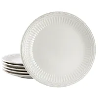 Elama Hansel 6 Piece Embossed Arch Stoneware Dinner Plate Set in White