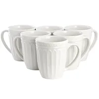 Elama Hansel 6 Piece Embossed Arch Stoneware 12 Ounce Mug Set in White