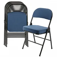 Elama 4 Piece Metal Folding Chair with 2.2 Inch Padded Seats in Dark Blue