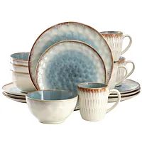 Elama Leann 16 Piece Stoneware Dinnerware Set in Blue and Beige
