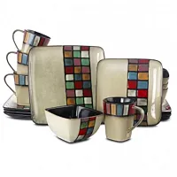 Elama Color Melange 16 Piece Stoneware Dinnerware Set with Compl