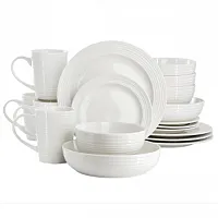 Elama Nikki 18 Piece Ribbed White Porcelain Dinnerware and Serving Bowl Set