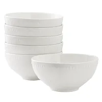 Elama Olevia 6 Piece Embossed Dot Stoneware Cereal Bowl Set in White