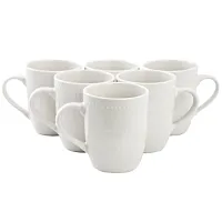 Elama Olevia 6 Piece Embossed Dot Stoneware 12 Ounce Mug Set in White