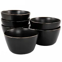 Elama Paul 6 Piece Stoneware Bowl Set in Matte Black with Gold Rim