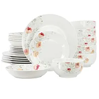 Elama Poppy 24 Piece Porcelain Double Bowl Dinnerware Set, Service for 6