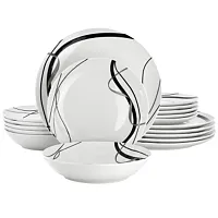 Elama Sarah 18 Piece Porcelain Black Ribbon Dinnerware Set, Service for 6 in Whi