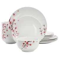 Elama Tamara 12 Piece Cherry Blossom Porcelain Dinnerware Set, Service for 4 in