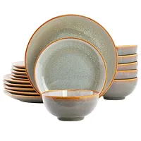 Elama Wilma 18 Piece Round Stoneware Dinnerware Set in Light Blue