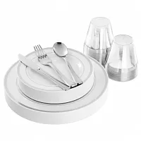 Elama 150 Piece Disposable Plastic Dinnerware Party Set for 25 Guests in White w