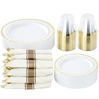 Elama 350 Piece Disposable Plastic Dinnerware Party Set for 50 Guests in White w