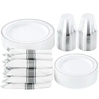 Elama 350 Piece Disposable Plastic Dinnerware Party Set for 50 Guests in White w