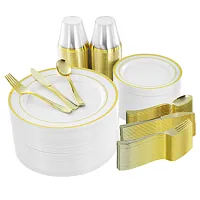 Elama 600 Piece Disposable Plastic Dinnerware Party Set for 100 Guests in White