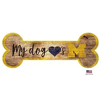 Fan Creations Michigan Wolverines Distressed Dog Bone Wooden Sign