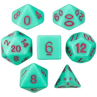 Set of 7 Dice - Mystic Matcha - Solid Green with Red Paint GDIC-1173