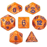 Set of 7 Dice - Kingfisher - Pearlized Orange with Blue Paint GDIC-1178