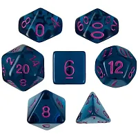 Set of 7 Dice - Argon Ocean - Transparent Blue with Red Paint GDIC-1180
