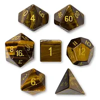 Set of 7 Handmade Stone Polyhedral Dice, Tiger&#039;s Eye GDIC-1908