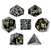 Set of 7 Handmade Stone Polyhedral Dice, Snowflake Obsidian GDIC