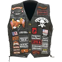 Diamond Plate Rock Design Genuine Buffalo Leather Biker Vest with 42 Patches-GFV