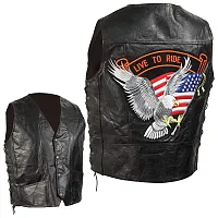 Diamond Plate Hand-Sewn Pebble Grain Genuine Leather Biker Vest-GFVEMBPT