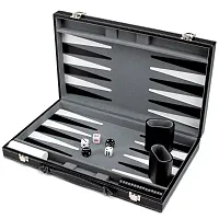 15in Backgammon Set with Stitched Black Leatherette Case GGAM-20