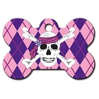 Hillman Group Pink Argyle Skull And Crossbones Large Bone ID Tag