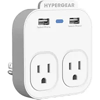 Hypergear 13623 2-Outlet Wall Tap With 2 Usb Ports, Smartphone Holder And Night-
