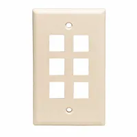 ICC IC107F06AL Faceplate, Flat, 1-Gang, 6-Port, Almond