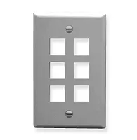 ICC IC107F06GY Faceplate, Flat, 1-Gang, 6-Port, Gray