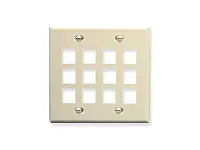 ICC IC107F12AL Faceplate, Flat, 2-Gang, 12-Port, Almond