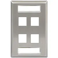 ICC IC107S04SS Faceplate, Id, Stainless, 1-Gang, 4-Port