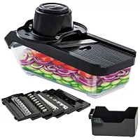 Brentwood 3.6 Cup Mandolin Slicer and Cheese Grater in Black with 6 Interchangea