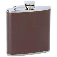 Maxam 6oz Stainless Steel Flask with Brown Genuine Leather Wrap-KTFLKLBR
