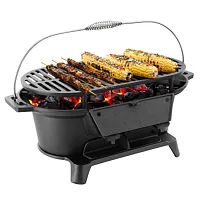 Megachef Oval Cast Iron Portable Hibachi Grill for Outdoor Use and Camping in Bl
